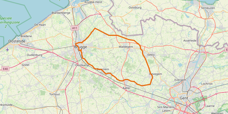 Route map for Bruges - Ghent: the canal route