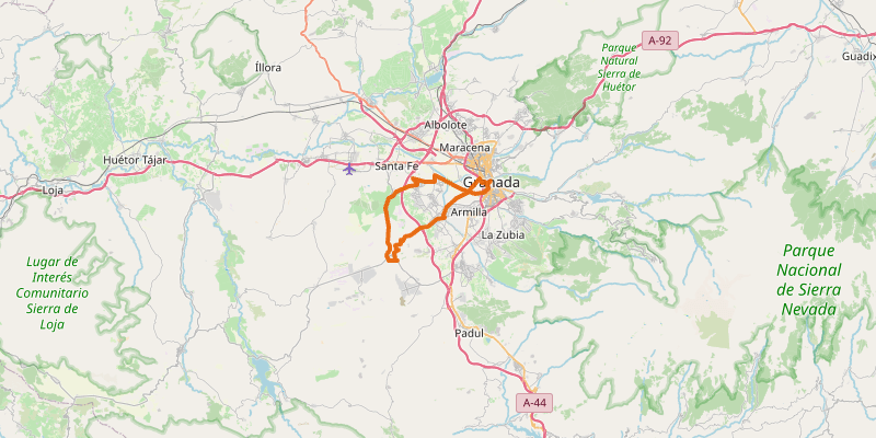 Route map for Warmup ride to La Malahá