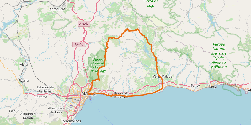 Route map for Down the Axarquia valley