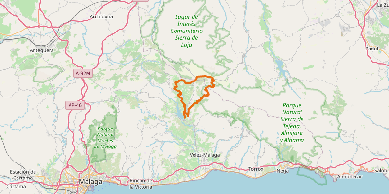 Route map for Vía Verde de la Axarquía