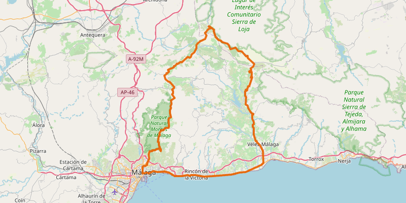 Route map for Boquete de Zafarraya