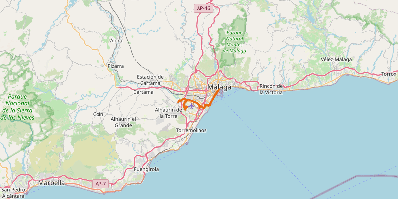 Route map for Parque del Guadalhorce - Airport route