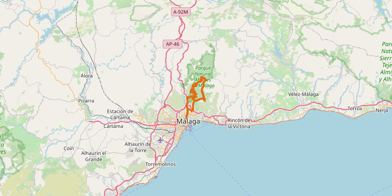 Route map for Montes de Málaga: Picapedreros route